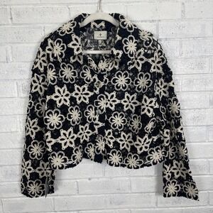 Tuckernuck Black Crochet Perry Jacket Womens M Floral Daisy Lace Cropped